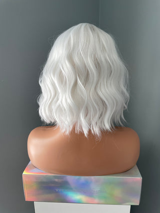 "Cleo" - Short White Blonde Body Wave Wig with Bangs