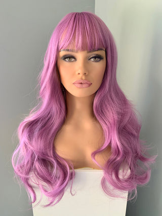 "Tiara" - Long Purple Wavy Wig with Bangs