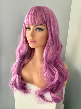 "Tiara" - Long Purple Wavy Wig with Bangs
