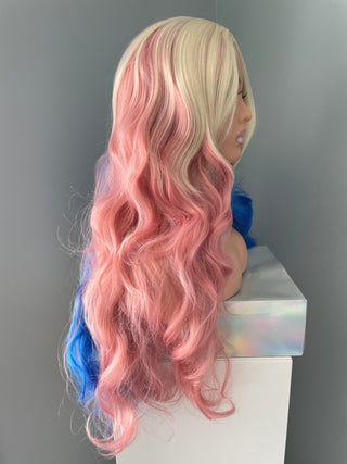 "Harley Quinn" - Long Pink Blue Costume Wig