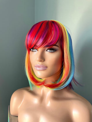 "Joy" - Bright Rainbow Bob Wig with Bangs