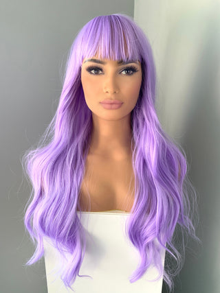 "Sabrina" - Long Purple Wavy Wig with Bangs