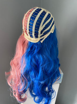 "Harley Quinn" - Long Pink Blue Costume Wig