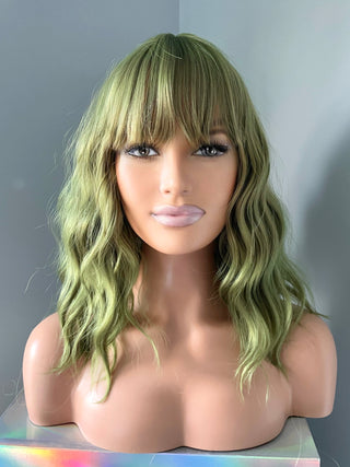 "Clover" -  Short Green Wig with Bangs