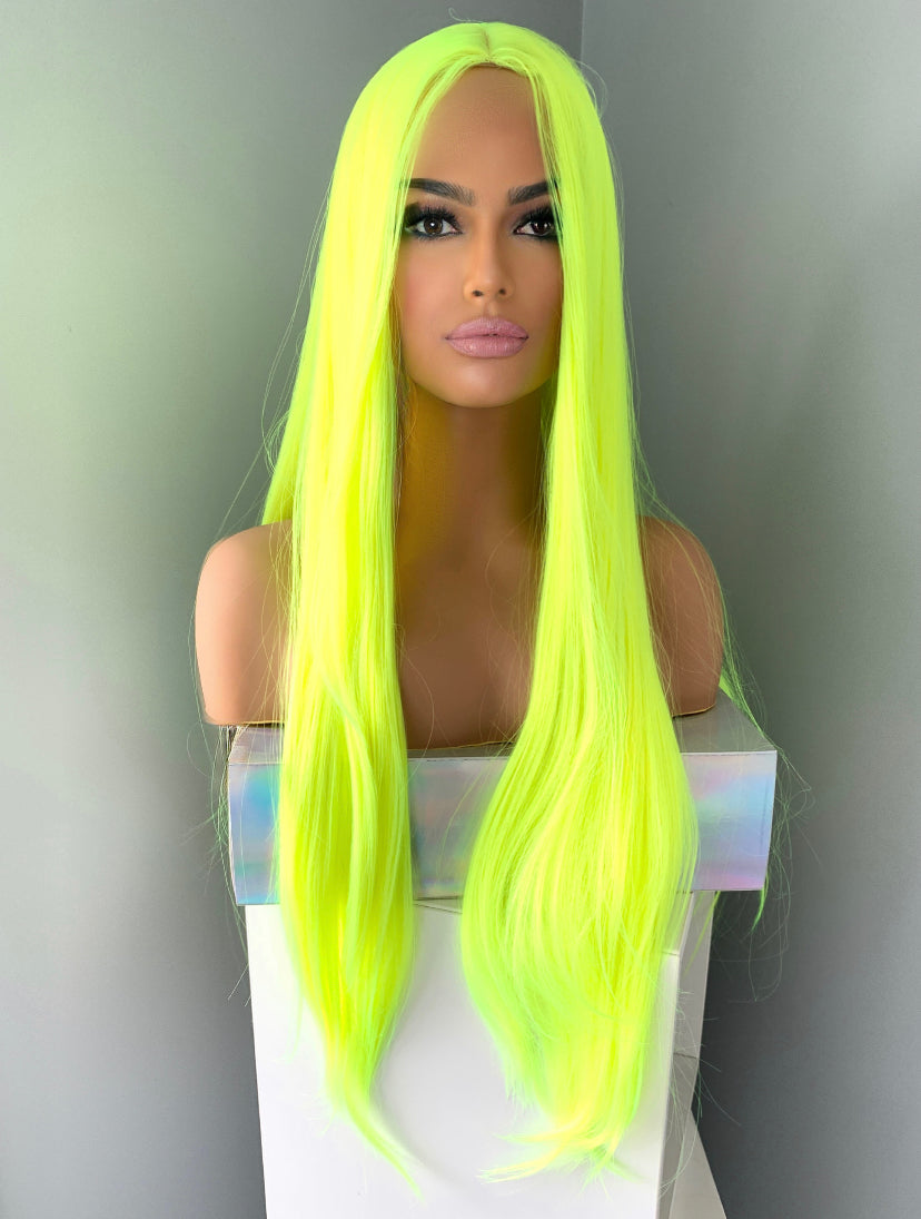 Kiki Long Neon Yellow Silky Straight Partial Lace Front Wig The Extension Room