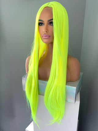 "Kiki" - Long Neon Yellow Silky Straight Partial Lace Front Wig