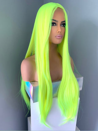 "Kiki" - Long Neon Yellow Silky Straight Partial Lace Front Wig