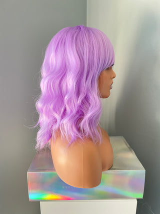 "Mira" -Short Pastel Purple Body Wave Wig with Bangs