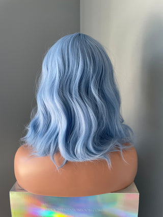 "Faye" - Short Pastel Blue Body Wave Wig with Bangs