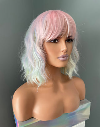 "Opal" - Pastel Rainbow Bodywave Wig with Bangs