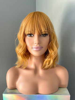 "Soleil" -  Short Orange Yellow Wig with Bangs