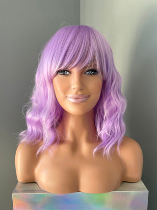 "Mira" -Short Pastel Purple Body Wave Wig with Bangs