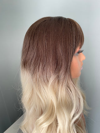 "Carrie" - Blonde Wig with Bangs and Dark Roots