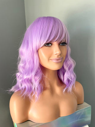 "Mira" -Short Pastel Purple Body Wave Wig with Bangs