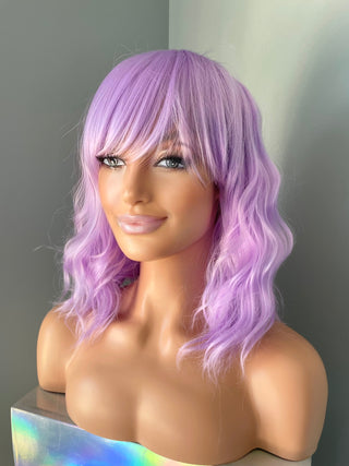 "Mira" -Short Pastel Purple Body Wave Wig with Bangs