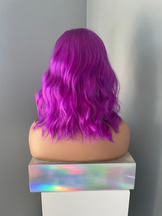 "Sable" - Short Neon Purple Body Wave Wig with Bangs