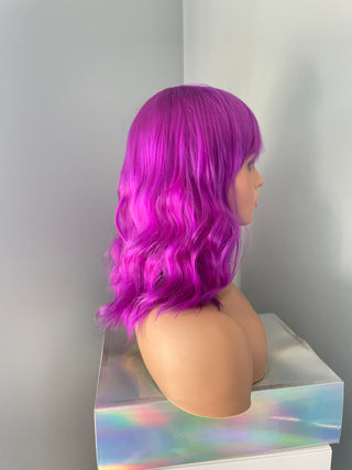 "Sable" - Short Neon Purple Body Wave Wig with Bangs