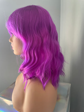 "Sable" - Short Neon Purple Body Wave Wig with Bangs