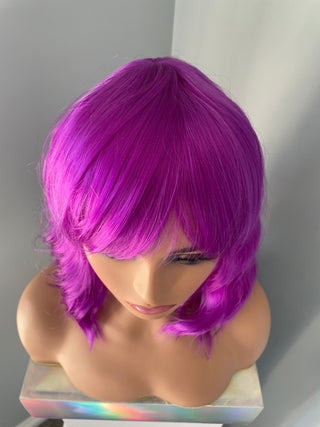 "Sable" - Short Neon Purple Body Wave Wig with Bangs