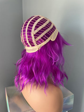 "Sable" - Short Neon Purple Body Wave Wig with Bangs