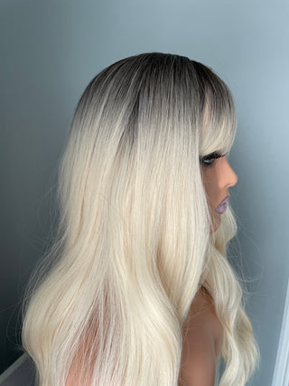 "Camille" - Rooted Blonde Wig with Bangs
