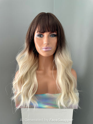 "Carrie" - Blonde Wig with Bangs and Dark Roots