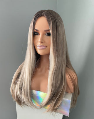 "Payton" - Long Blonde Straight Wig with Roots