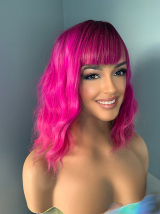 "Mimi" - Neon Pink Short Wavy Wig