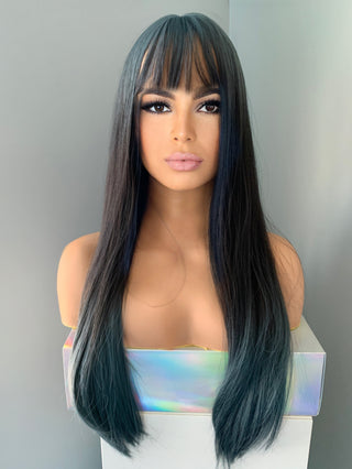 "Lana" - Long Straight Ombre Blue Wig with Bangs