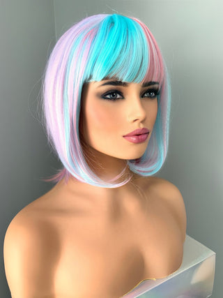 "Tink" - Short Neon Rainbow Wig with Bangs