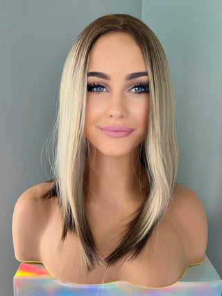 "Jenna" - Short Rooted Blonde Wig with Low Lites