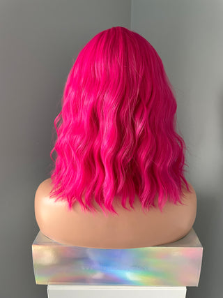 "Cerise" - Short Neon Pink Wig With Bangs