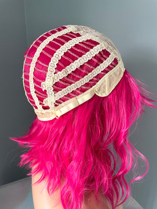 "Cerise" - Short Neon Pink Wig With Bangs