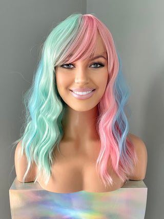 "Angel" - Pastel Rainbow Wig with Bangs
