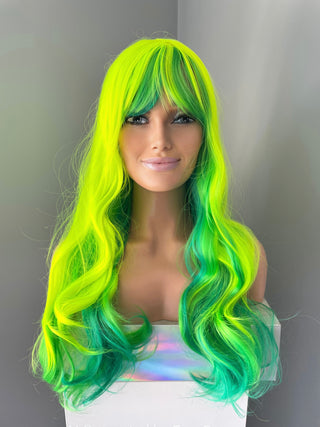 "Prism" - Long Neon Green Yellow Wig With Bangs