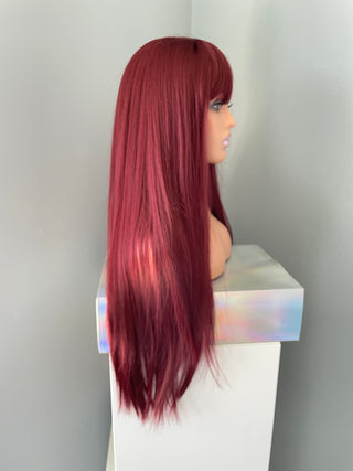 "Raven" - Long Red Silky Straight Wig with Bangs