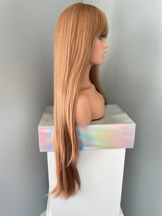 "Addison" - Long Brown Silky Straight Wig with Bangs