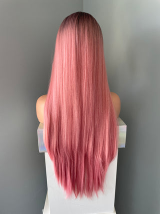 "Rosalie" - Long Pink Silky Straight Wig with Bangs