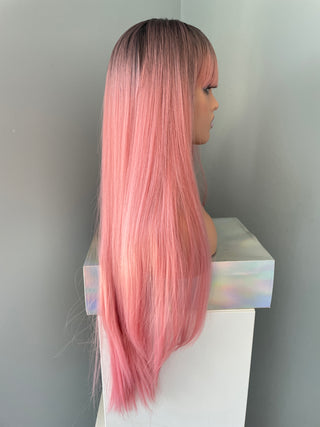 "Rosalie" - Long Pink Silky Straight Wig with Bangs