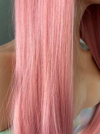 "Rosalie" - Long Pink Silky Straight Wig with Bangs