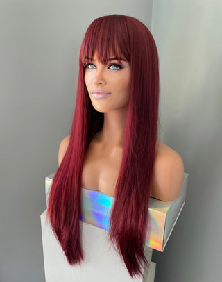 "Raven" - Long Red Silky Straight Wig with Bangs