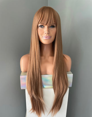 "Addison" - Long Brown Silky Straight Wig with Bangs