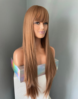 "Addison" - Long Brown Silky Straight Wig with Bangs