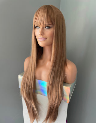 "Addison" - Long Brown Silky Straight Wig with Bangs