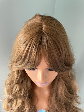 "Andrea" - Long Brown Curly Wig with Fringe