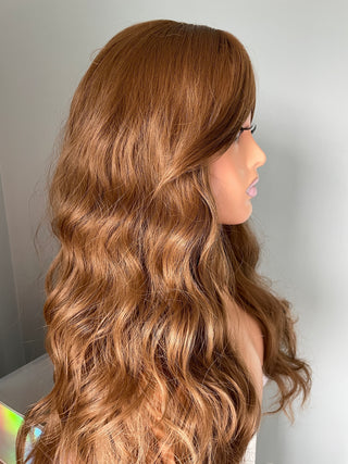 "Andrea" - Long Brown Curly Wig with Fringe