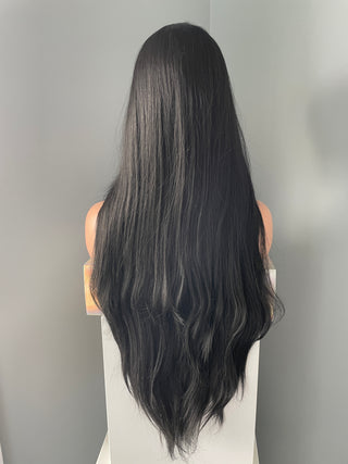 "Ingrid" - Long Black Silky Straight Wig with Bangs