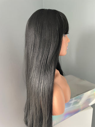 "Ingrid" - Long Black Silky Straight Wig with Bangs