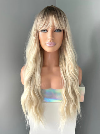 "Lily" - Long Blonde Body Wave Wig with Bangs