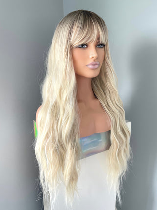 "Lily" - Long Blonde Body Wave Wig with Bangs